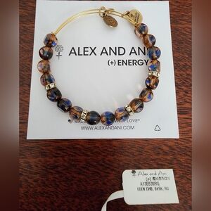 Alex and Ani Gold and Blue Beaded Eden Bracelet with Rhinestones With Tag